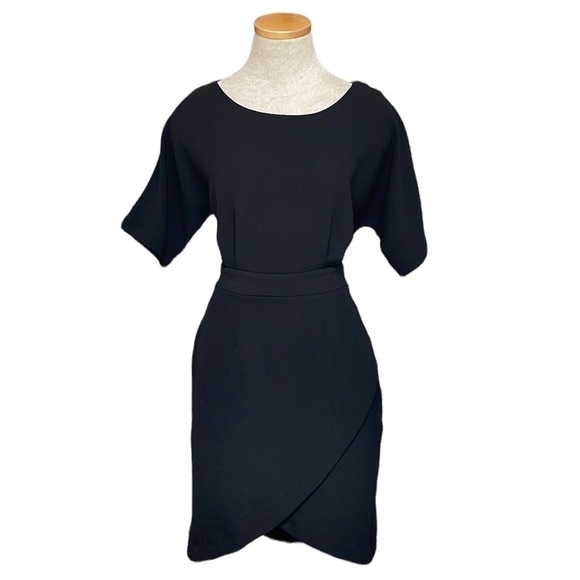 Bobeau Dress Black Tulip Hem Short Sleeves Medium Petite - Picture 1 of 13